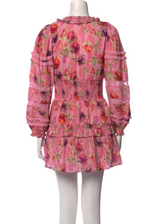 LoveShackFancy Pink Floral Tiered Ruffle Mini Dress - Picture 2 of 3